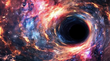 Wall Mural - Abstract black hole in a galaxy with light rays, Black hole abstract in the dark space with a swirling nebula.