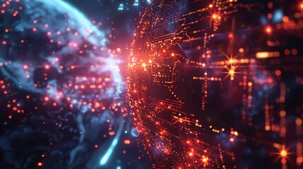 Wall Mural - an abstract digital illustration depicting a digital globe surrounded by glowing circuit boards and 