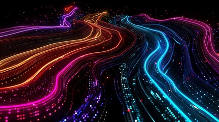 Wall Mural - abstract background with glowing, colorful, flowing lines on a black background.
