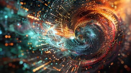 Wall Mural - an abstract digital art piece featuring a swirling, dynamic pattern of glowing blue and pink lights.