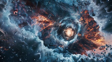 Wall Mural - a digitally rendered, abstract image of a swirling nebula with colorful clouds and particles.