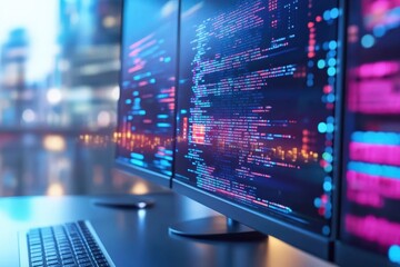 software development on monitor for cyber security system, data science technology, network protecti