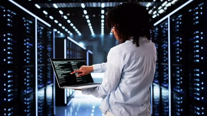 Fototapete - Cloud Computer Engineer Coding In Server Room In Data Center