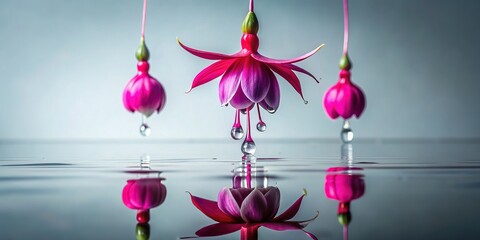 Wall Mural - fuchsia drops: minimalist glass reflection flat lay stock photo