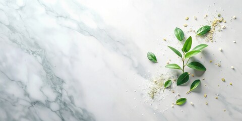 Wall Mural - fresh summer splash: marble flat lay with hot breeze effect & copy space