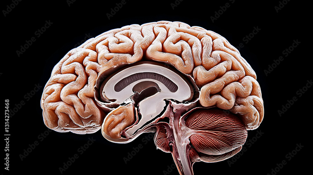 Mid Sagittal Section of a Human Brain Showing Internal Structures ...