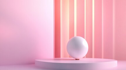 Aufkleber - A white ball is sitting on a pedestal in front of a pink wall