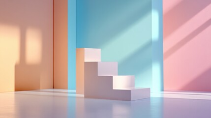Aufkleber - A white staircase is in front of a blue wall