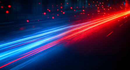 Wall Mural - dynamic blue and red light streaks on dark background