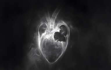 Wall Mural - 74. a chest x-ray showing an enlarged heart due to heart failure