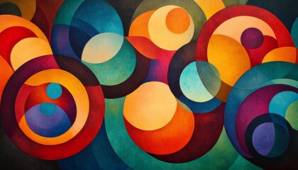 Poster - A bold, colorful abstract composition of circles interconnected by lines, creating a visually striking pattern with a sense of fluidity and energy