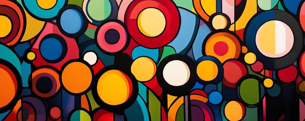Poster - A colorful abstract composition of various circles and lines, interwoven to create a visually engaging and energetic pattern