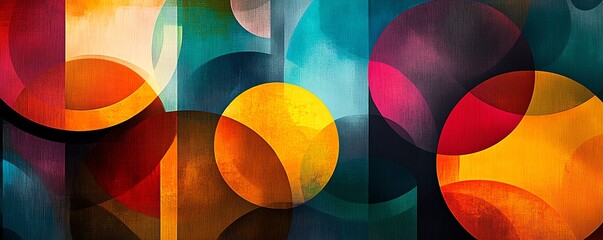 Poster - A colorful abstract composition of various circles and lines, interwoven to create a visually engaging and energetic pattern