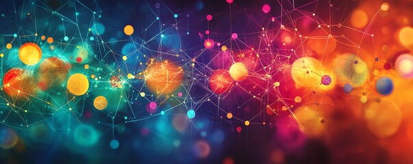 Poster - A colorful abstract design featuring various circles connected by lines, creating an engaging and dynamic pattern with vibrant colors and intricate connections