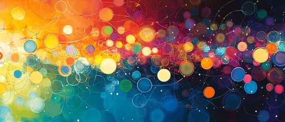Poster - A colorful and dynamic abstract design featuring circles connected by lines, forming a visually striking and engaging pattern full of vibrant colors