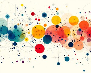 Poster - A dynamic abstract pattern with colorful circles interconnected by lines, forming a captivating and complex visual design with a modern feel