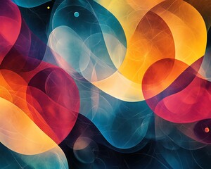 Poster - A dynamic abstract pattern with colorful circles interconnected by lines, forming a captivating and complex visual design with a modern feel