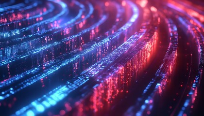 Leinwandbilder - A futuristic digital scene showing user profiles linked together by dynamic, flowing lines of data, representing connectivity and seamless information exchange