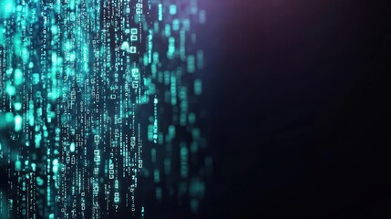 Abstract Digital Data Stream Displaying Binary Code In Blue Against Dark Background