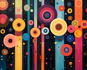 Poster - A vibrant abstract composition with circles of different colors connected by lines, forming a stunning and complex pattern of interconnectivity