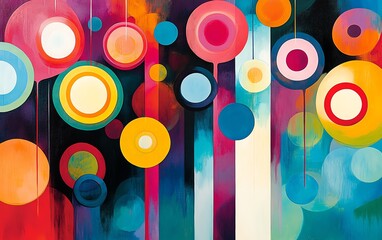 Poster - A vibrant abstract composition of various circles linked by lines, creating a bold and visually captivating design with dynamic, colorful energy
