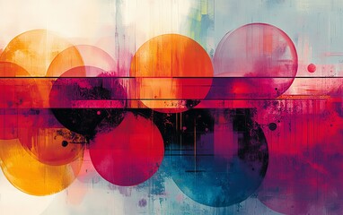 Poster - A vibrant abstract composition of various circles linked by lines, creating a bold and visually captivating design with dynamic, colorful energy