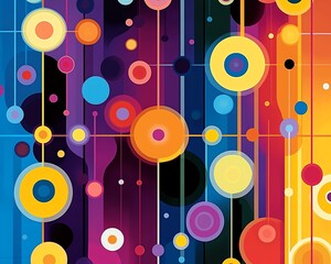 Poster - A vibrant abstract pattern featuring circles connected by lines, creating a visually engaging and harmonious design with bold colors