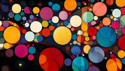 Poster - A vibrant and colorful abstract design with various circles connected by lines, forming an intricate and engaging visual pattern