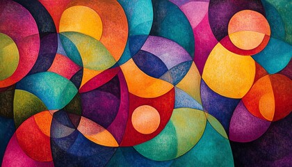 Poster - A vibrant and colorful abstract design with various circles connected by lines, forming an intricate and engaging visual pattern