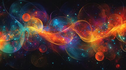 Poster - A visually engaging, colorful abstract pattern with multiple circles linked by lines, creating an intricate and dynamic design full of energy