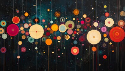 Poster - A visually stunning abstract design with various colored circles connected by lines, creating an intricate and vibrant pattern