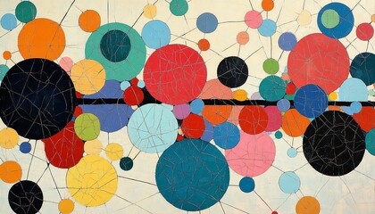 Poster - A visually stunning abstract design with various colored circles connected by lines, creating an intricate and vibrant pattern