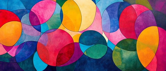 Poster - An abstract, colorful design of circles connected by lines, creating an engaging and visually stimulating pattern filled with vibrant, energetic hues