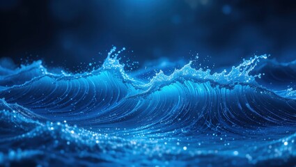 Wall Mural - vibrant blue ocean waves captured in motion reflecting light against a dark background