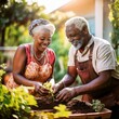 © Monika - Para seniorów, Afroamerykanów pracująca w ogrodzie