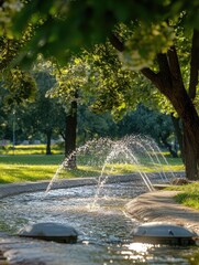 Wall Mural - tranquil water feature, a relaxing oasis in lush green park setting