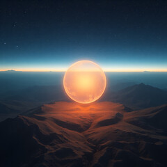 Wall Mural - digital_landscape_with_glowing_sphere_of_quantum