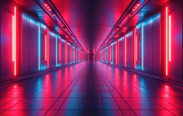 Aufkleber - Futuristic Pedestal for Product Showcase in Sci-Fi Room with Neon Lights