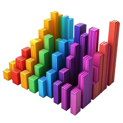 Fototapete - 3D colorful bar graph representing data trends and analysis. vibrant colors illustrate various data points, showcasing growth and fluctuations in visually engaging manner