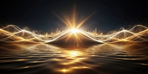 Wall Mural - a wave form made of light with an otherworldly glow and ripples on a dark background, glowing, ether