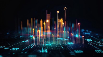 Abstract Digital Data Visualization with Glowing Lines and Modern Technology Background