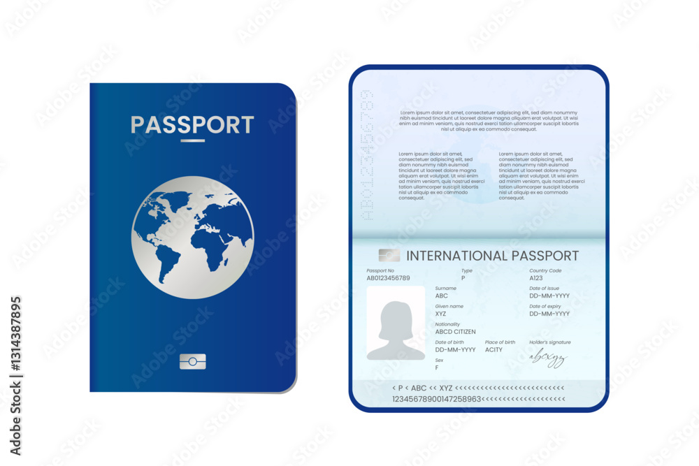 International Passport Template with Sample ID Page for Man and Woman ...