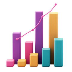 Fototapete - 3D bar graph with colorful bars and line chart showing growth