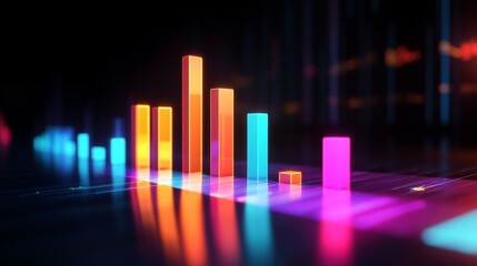 Aufkleber - A D financial bar chart with sleek, glowing bars rising dramatically against a dark backdrop, with subtle light effects highlighting the data