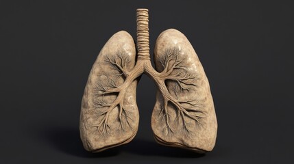 Poster - A D rendering of a pair of human lungs with detailed bronchi and alveoli, isolated on a dark background, highlighting the respiratory system