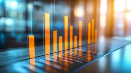 Leinwandbilder - A close-up of a financial bar graph with tall, transparent bars rising against a minimalist background, showcasing clear financial growth