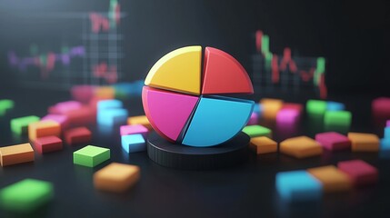 Leinwandbilder - A colorful D pie chart with individual segments floating in mid-air, surrounded by a soft glow, symbolizing financial data distribution