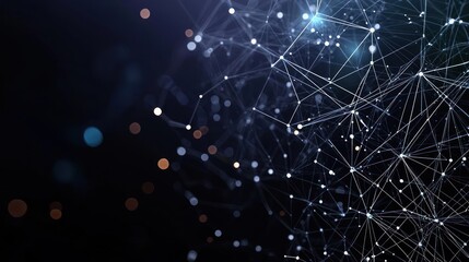 Abstract Digital Network Of Connected Nodes In Blue And Black Space