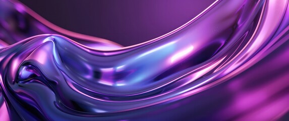 Wall Mural - 3d render fluid liquid purple violet metallic glossy futuristic modern shapes blue gradient flowing 