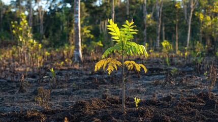 Wall Mural - resilient seedling amidst the aftermath of deforestation and hope